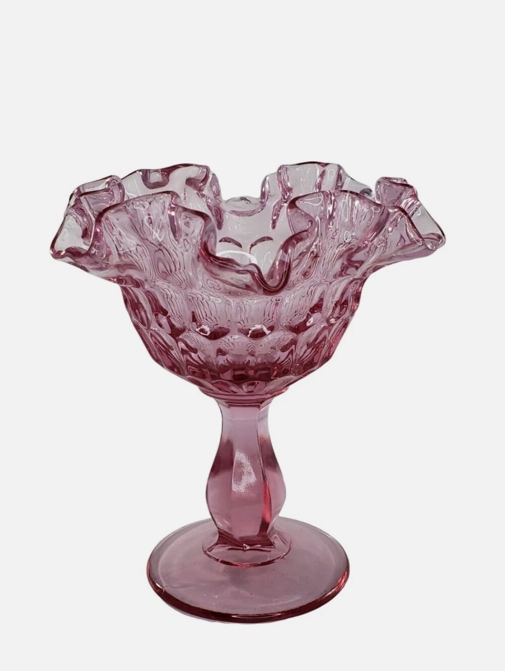 Fenton Pink Ruffled Glass Compote